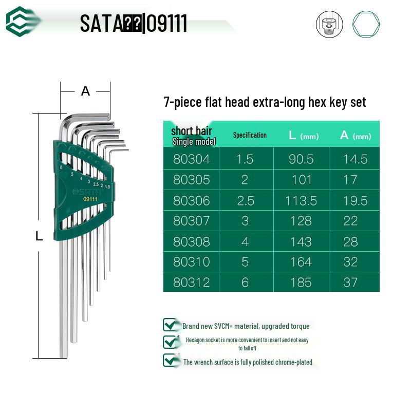 SATA Extra Long Ball End Hex Key Set, 7-Piece Special Length