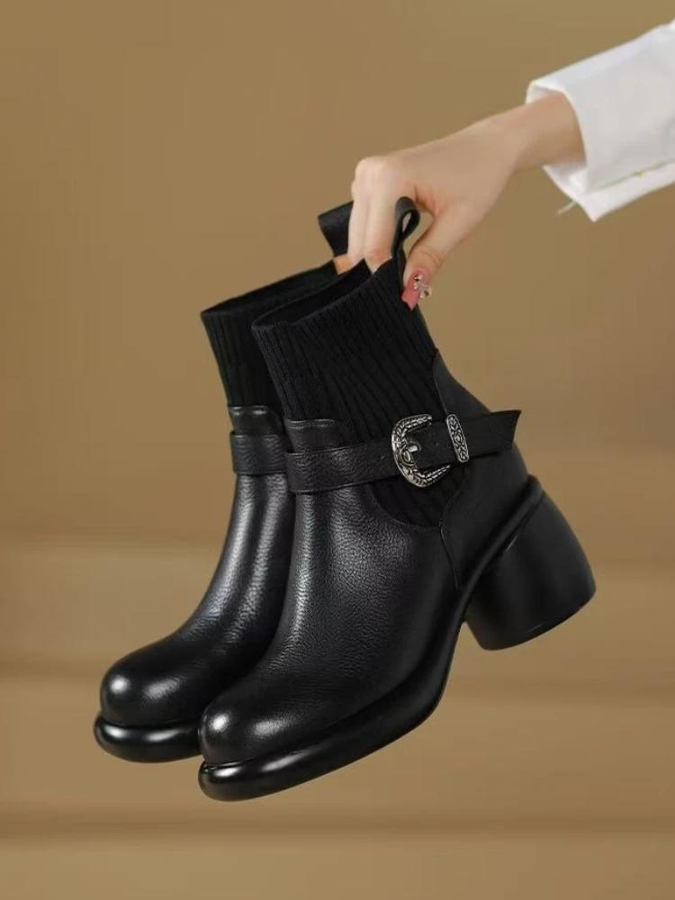 Fashion Booties Elegant With Medium Heels Sock Woman Short Shoes Soft Fleece-Lined Warm Hot Goth On Offer Chic Pu Ankle Boots for Women