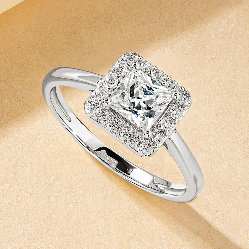 

Rrjzz 14k Gold Plated Engagement and Wedding Ring Luxury Princess Cut CZ Simulated Diamond Woman s Rings for Women Fine Jewelry 5