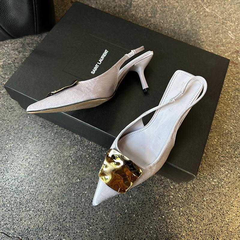 Мода 2025 Новая Мода Металл Женщины Тонкие Каблуки Босоножки Туфли Женская Обувь Слипоны Неглубокая Вечеринка Женские Туфли на Высоком Каблуке