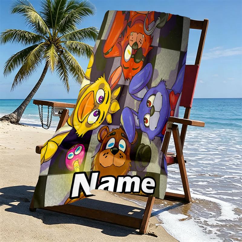 Custom Name Personalized Five Nights At Freddy's Print Beach Towel, for Trip Camping Beach Party Home Decor, Birthday Gift for Family & Friends