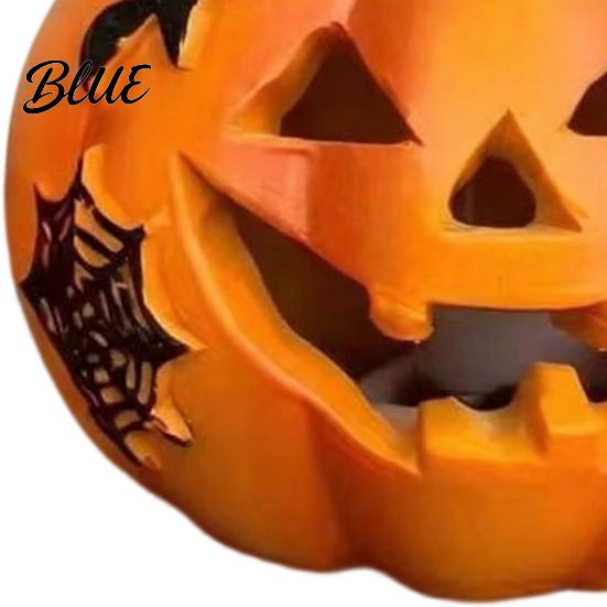 Artificial Pumpkin Decor Spooky Lighted Figurine Halloween Engraved Light-Up Resin Autumn Harvest Party Supplies Statue for Tabletop Indoor