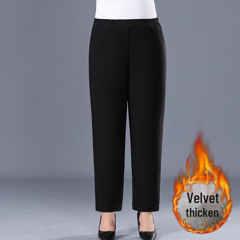 Women’s Plus Size High-Waist Fleece-Lined Cotton Pants for Winter