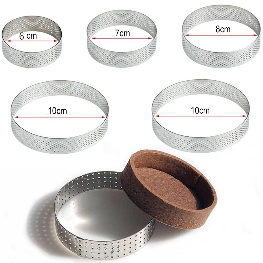 2pc Rund Torte Ring Französisch Dessert Edelstahl Perforation Obst Pie Quiche Kuchen Mousse Form Küche Backform