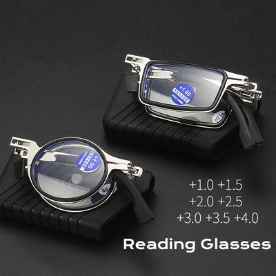 Blue Light Blocking Reading Glasses Men Metal Foldable Presbyopia Spectacles Frame Cooling Glasses With Case +1 .0 +2 .0 +3 .0 +4 .0