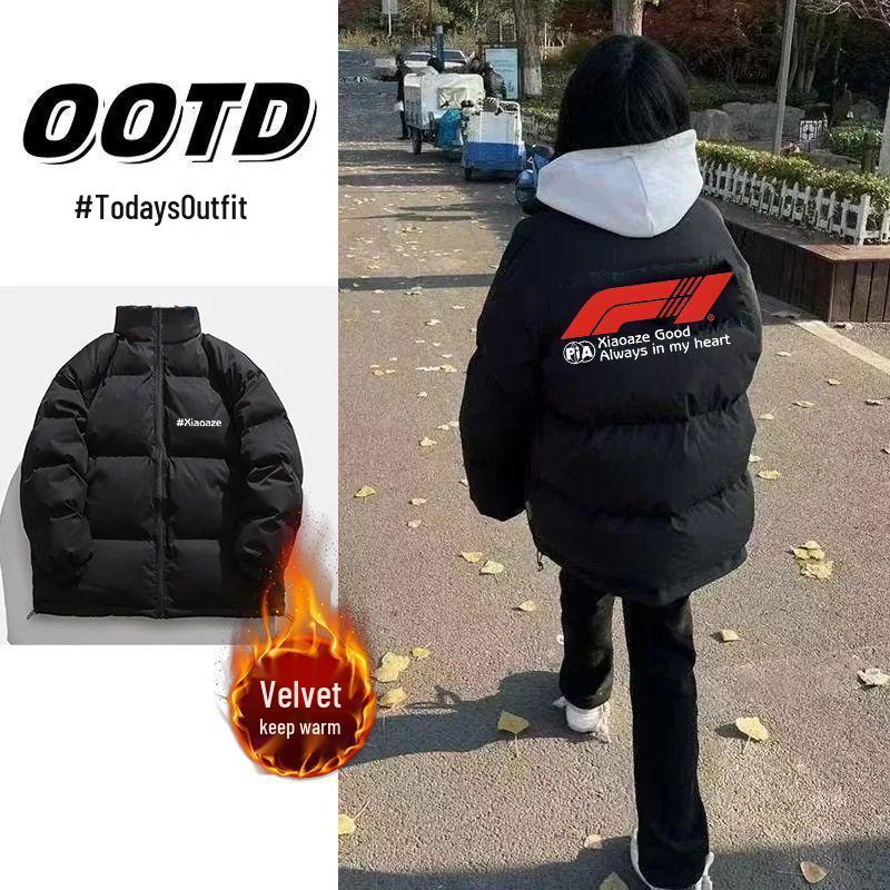 Unisex Autumn/Winter Thickened Cotton Padded Jacket with Letter Print