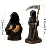 Gothic Emotional Support Figurine Grim Reaper Statue Halloween Decoration Holding Coffee & Cat Resin Desktop Ornament