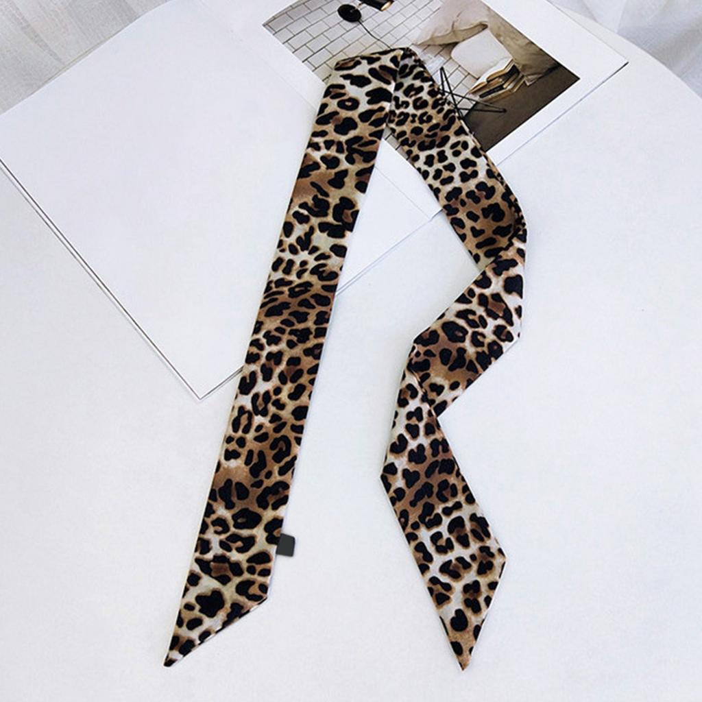 Leopard Print Narrow Silk Scarf for Women Girls Short Necktie Scarf Fashionable and Versatile Accessory for Any Outfit