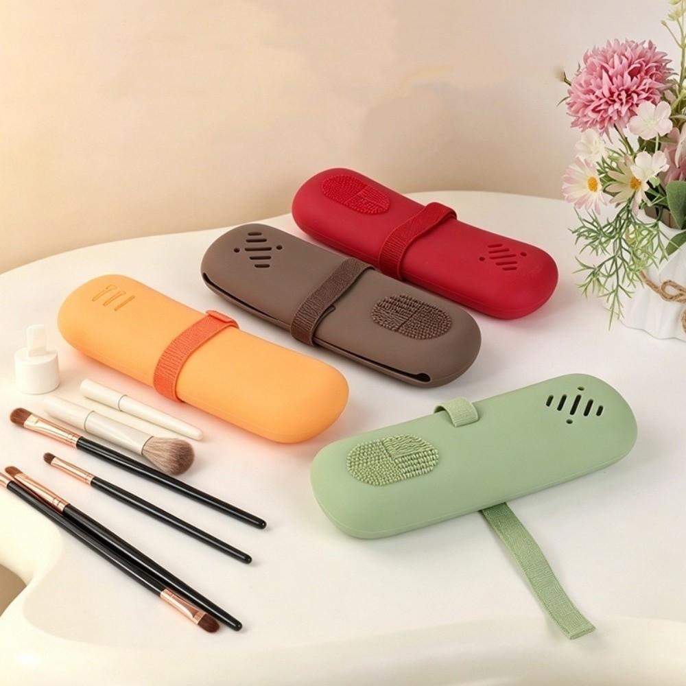 Ventilated Hole Silicone Makeup Brush Bag Dust-proof Cosmetic Brush Storage Pouch  Women