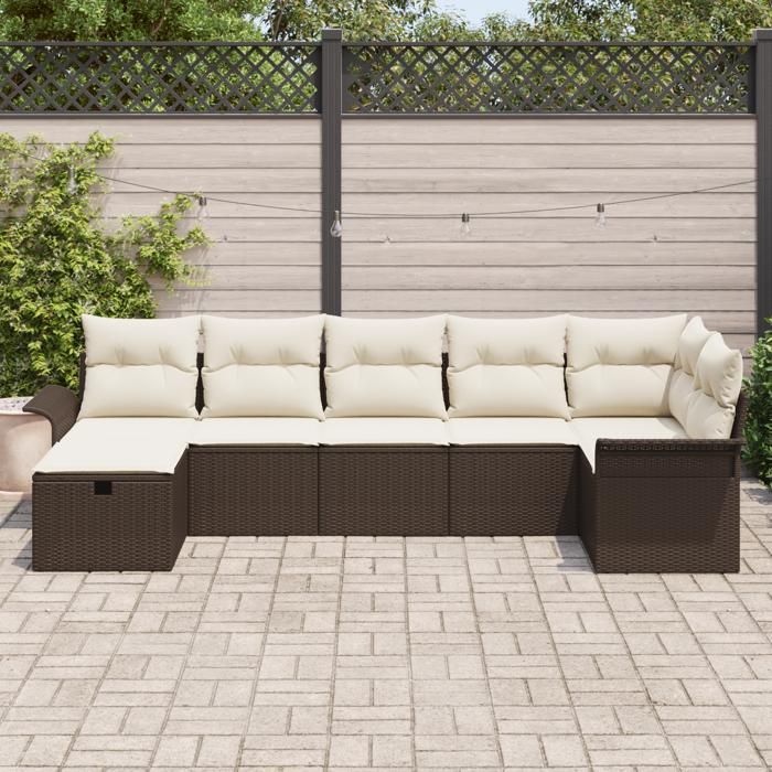 VidaXL Ensemble de canapé de jardin 7 pièces avec coussins en rotin poly marron 3358897