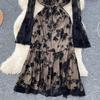 Summer Elegant Embroidery Flower Mermaid Evening Party Dress Women Long Flare Sleeve Cup Padded V Neck One Piece Mesh Folds Prom Robe