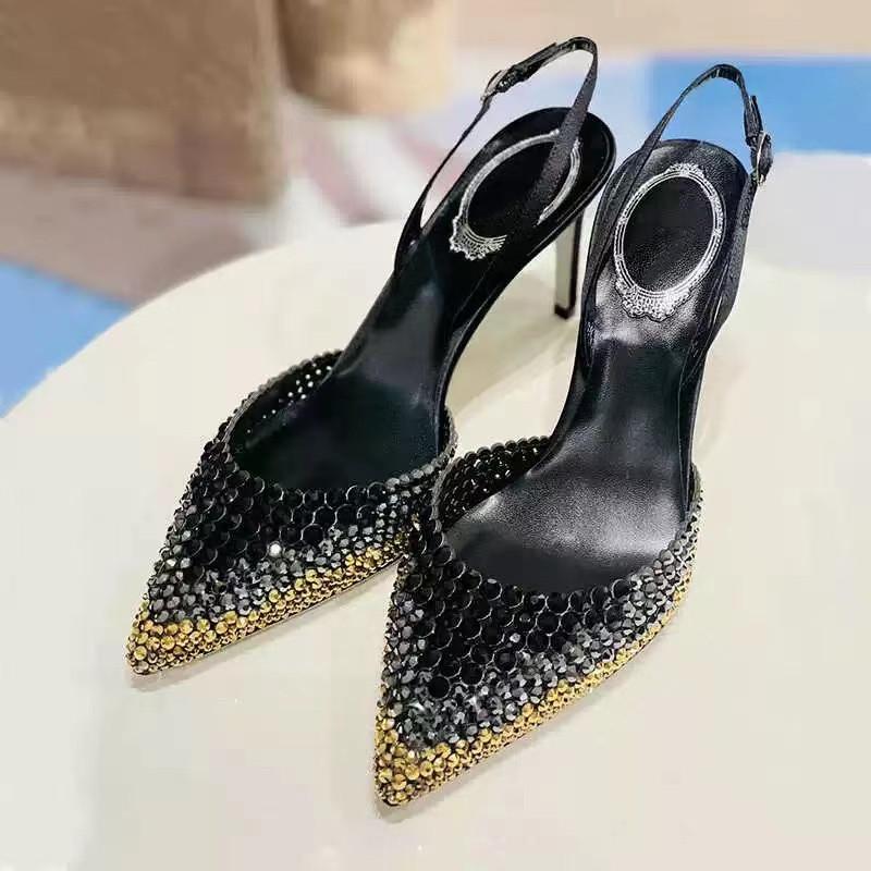 Fashion Star style Gradient Rhinestones Pointed toe Stiletto High heels Women Sandals Fashion Spring Summer Slingbacks Party Prom Shoes