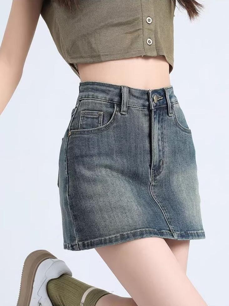 2025 Retro Spicy Girl High Waist A-Line Denim Mini Skirt - Anti-Exposure, Bodycon Fit