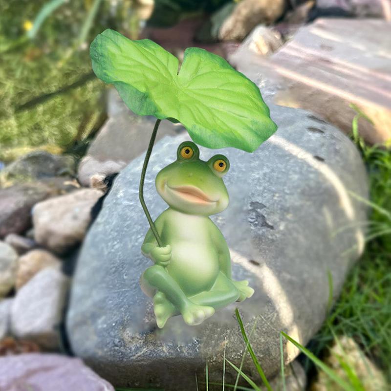 Resin Frog Figurines Decor - Cute Umbrella Frog Statue For Outdoor/Indoor Garden, Funny Animal Sculpture Gift For Frog Enthusias
