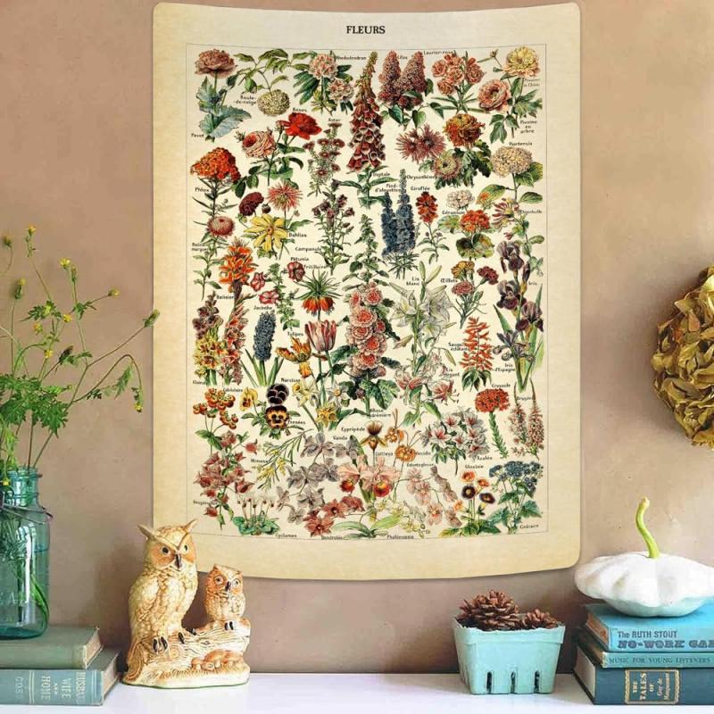 VIKAMA Vintage Bloemig Botanisch Wandkleed Lang Verticaal Wandkleed Gedrukt Wandkunst voor Slaapkamer Huis Esthetisch Decor