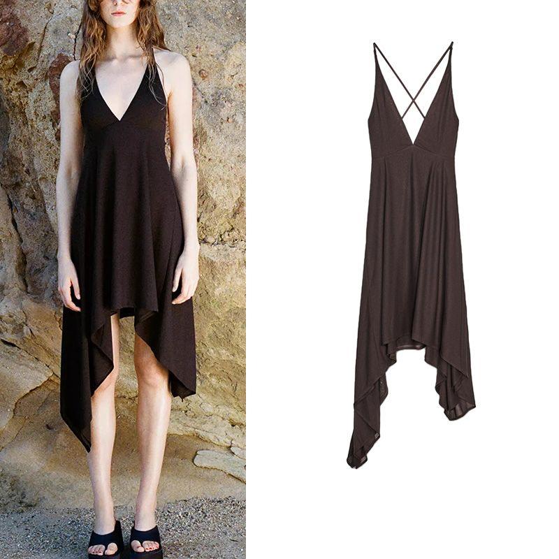 Spring and Summer New Women's Clothing French Style Design Silk Net Asymmetric V-neck Strap Backless Dress 5063333