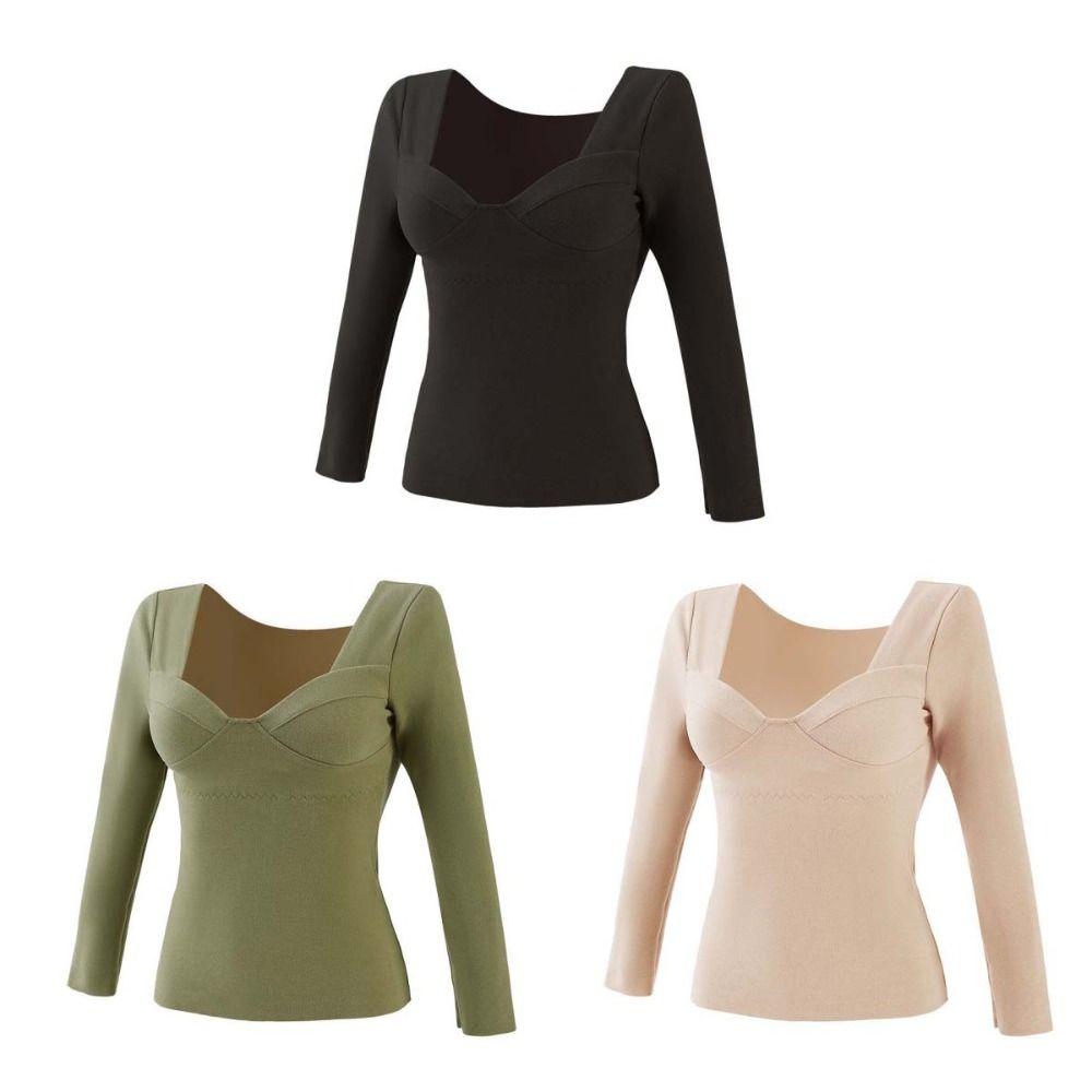 V Neck Women Thermal Clothes Solid Color Invisible Thermal Underwear Velvet Fleece Lingerie Warmth Long Tops Autumn/Winter