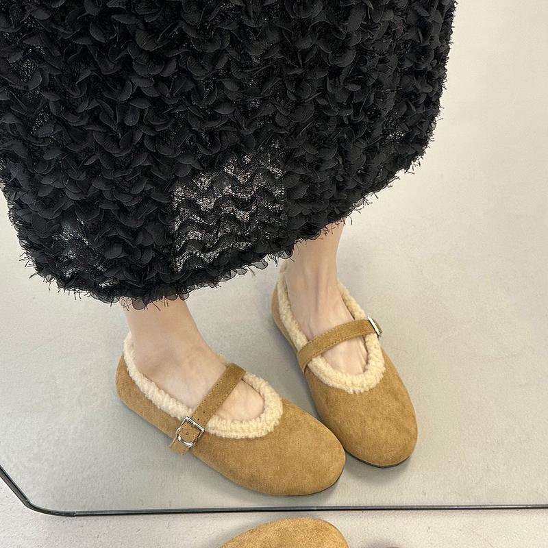 Leopard Fur Lining Women Flats Shoes Concise Round Toe Shallow Shoes Comfort Warm Cotton Outdoor Shoes For Autumn Winter