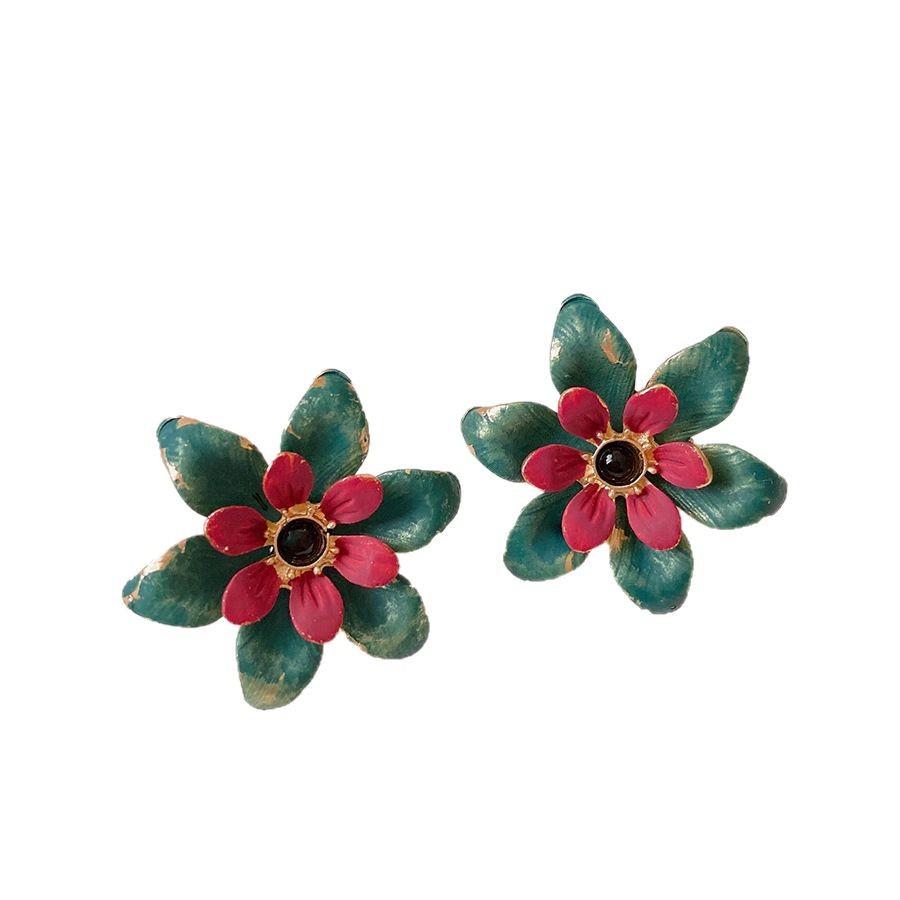 Medieval Vintage Dripping Oil Flower Earrings Retro Niche High-end Earrings Light Luxury Versatile Temperament Earrings Women