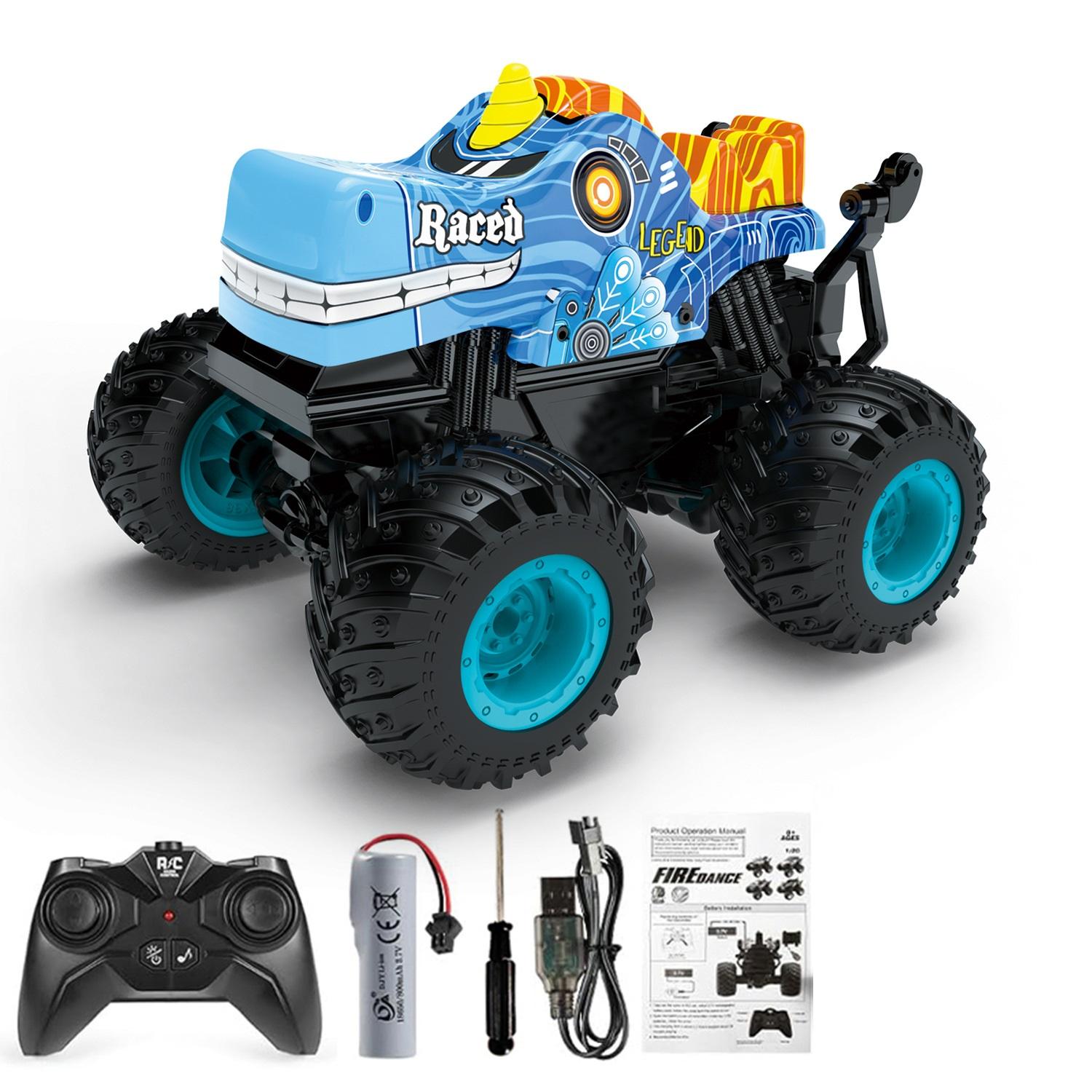 

2.4G RC Car Music Lighting Remote Control Stunt Car 360 degree Rotation Shark Head Fear Children Toy Car Birthday Gift синій
