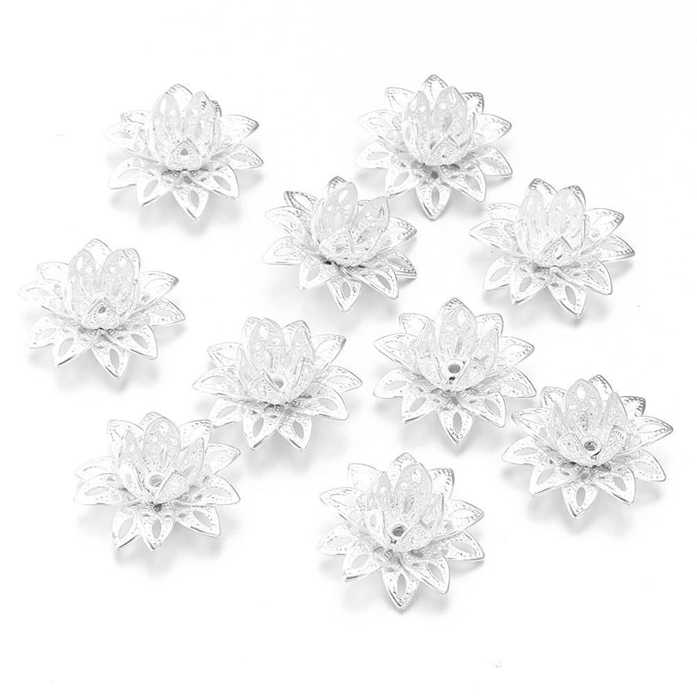

10pcs 16mm Metal Lotus Flower Beads Caps Loose Spacer End Beads Cap For Jewelry Making DIY Crafts Earrings Necklace Accessories срібний