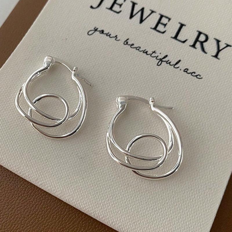 1Pair Sterling Silver Knot Hoop Earrings - Unique Twisted Line Design, Hypoallergenic Korean-Japanese Style, Fashion Jewelry Gifts for Daily Wear
