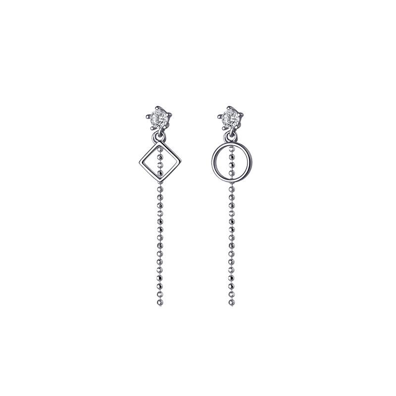 Fashion Jewelry 925 Sterling Silver Geometric Asymmetric Stud Earrings for Women Long Chain Tassel Earring Piercing Jewelry
