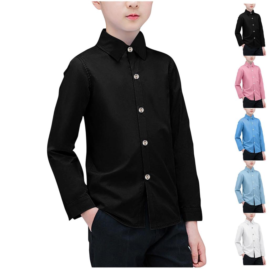 Boys Cotton Regular Fit Tops Shirts Button Down With Cuffs & Shirttail Hem Long Sleeve