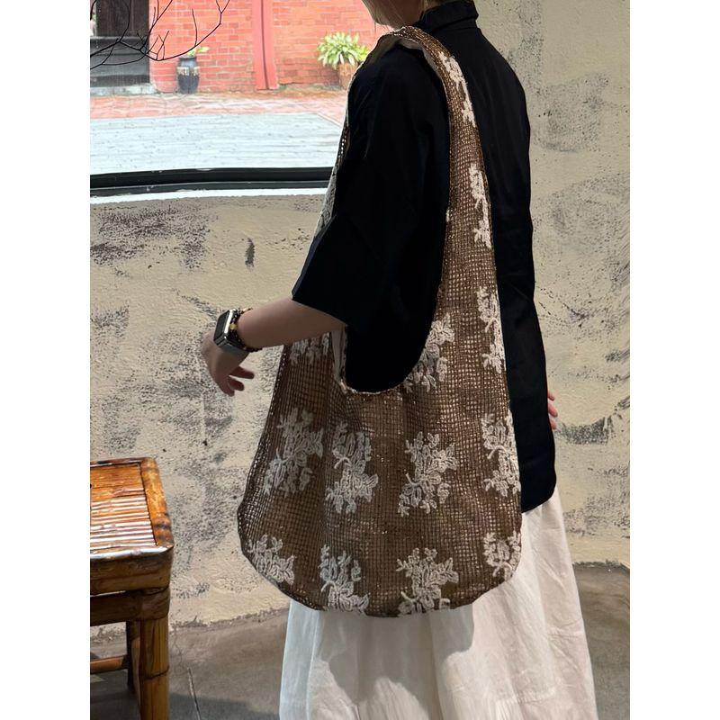 

Сумка-мессенджер из сушеной древесины бааки, сумка-сетка в полом ретро-стиле в новом китайском стиле, соломенная сумка, сумка кросс-боди, летняя холщовая сумка Large Oval