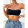 Strapless Glitter Trim Bandeau Bra Anti-Slip Padded Crop Top for Party Streetwear