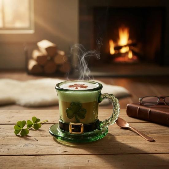 Mug Top Hat Shape Green Coffee Cup with Embossed Clover St Patrick Day Party Holiday Decoration Cold Heat-Resistant Drinkware