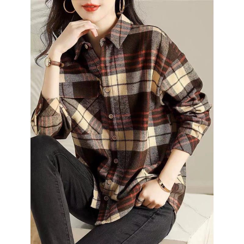 Women's Autumn 2025 Plaid Wool Mid-Length Loose Shirt