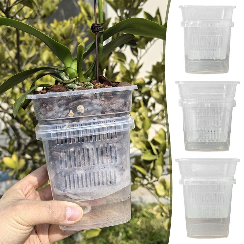 Meshpot Root Control Transparent Flowerpot Breathable Flowerpot Double-layer Growth Container with Drainage Hole Orchid Planters