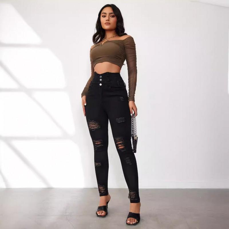 High Waist Ripped Skinny Jeans Women Stretch Denim Pants Streetwear Slim Fit Trousers