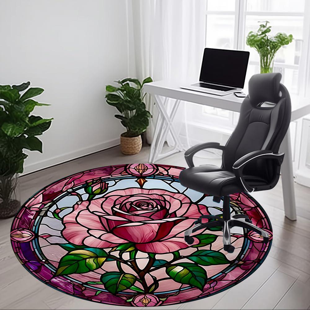 1pc Rose StainedGlass Office Round Area Rug, Under Office Chairs Bedroom Living Room Home Decor, Room Deco, Available in Various Sizes L1024245
