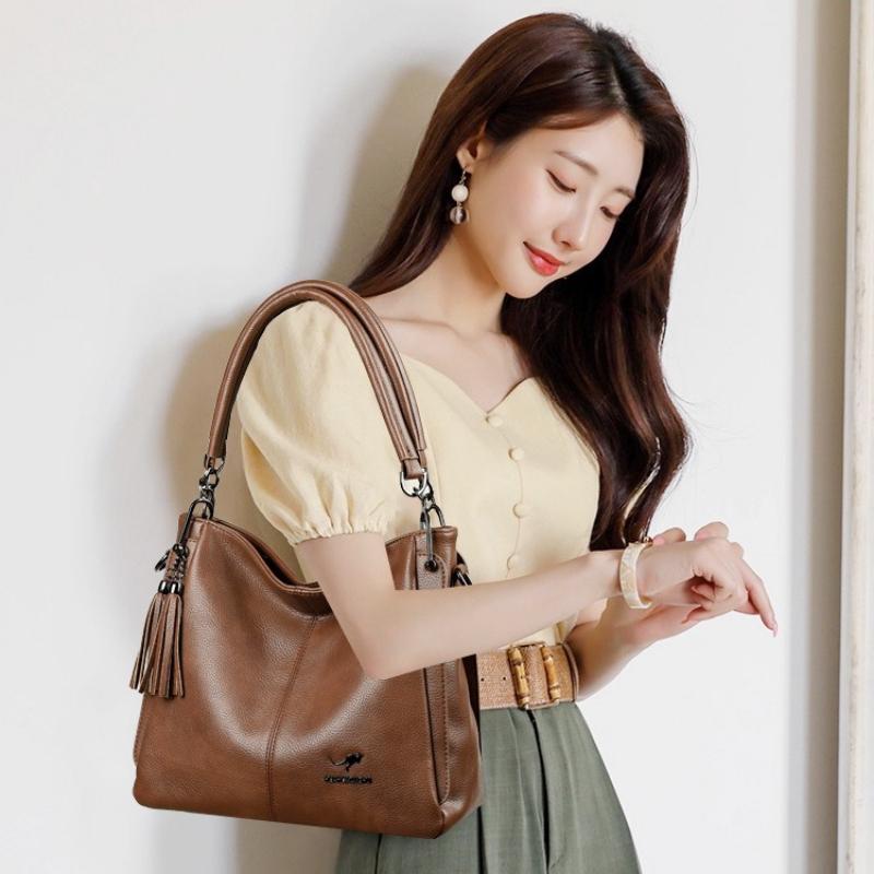 Hochwertige Damen Umhängetasche aus weichem Leder, Retro-Arbeitstasche, Schultertasche, Elegante Tasche mit großem Fassungsvermögen