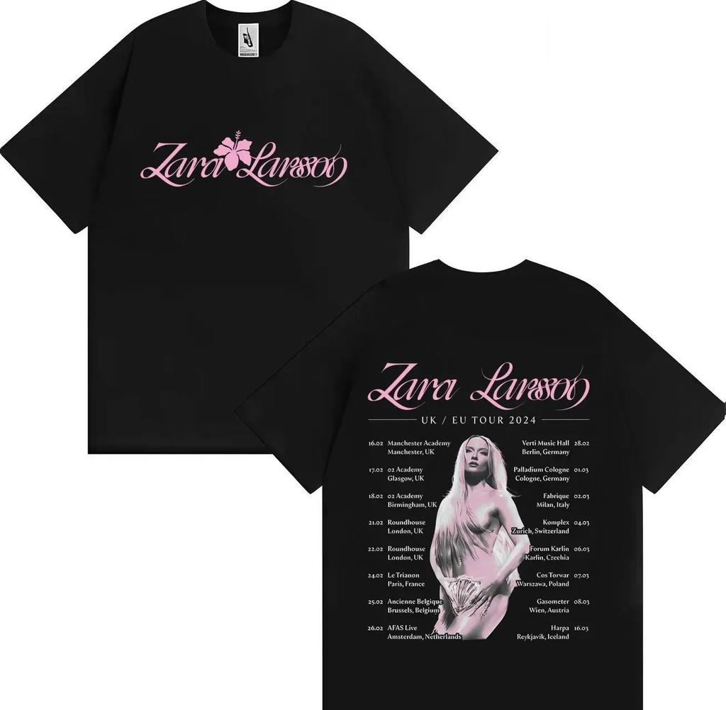 Zara Larsson Midnight Sun Global Tour Koszulka Merch Mężczyźni Kobiety Plakat Albumowy Nadruk Graficzny Bawełniane Koszulki Dekolt Luźny Oversize Topy