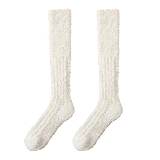 

1 пара женских зимних носков Tihick Coral Fleece Anti-slip Solid Color белый