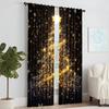 Set aus 2 Goldfarbenen Weihnachtsbäume Druck Vorhängen Stangenloch Design Einfaches Aufhängen Perfekt Wohnzimmer Schlafzimmer Büro Polyester Hausgemacht Großes Fenster