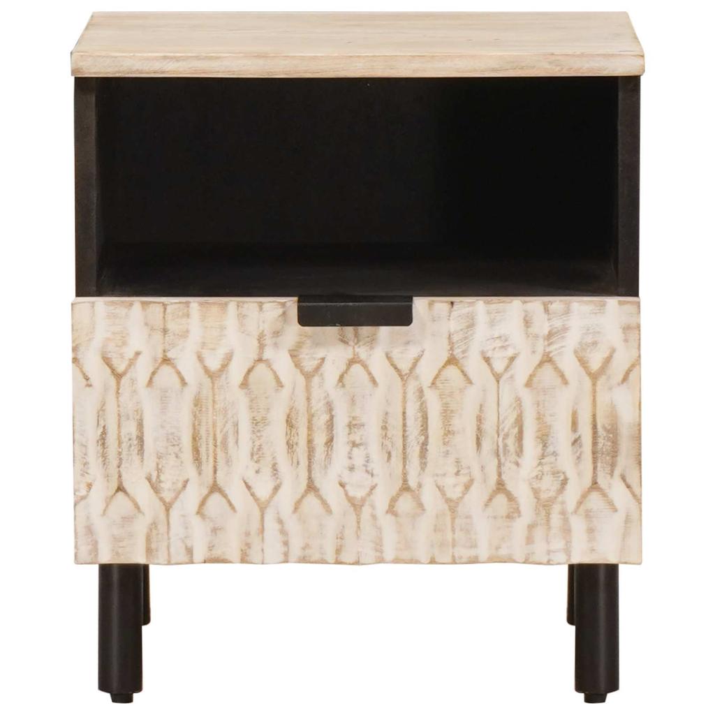 White Nightstand with Drawers 40 x 33 x 46 cm Solid Mango Wood