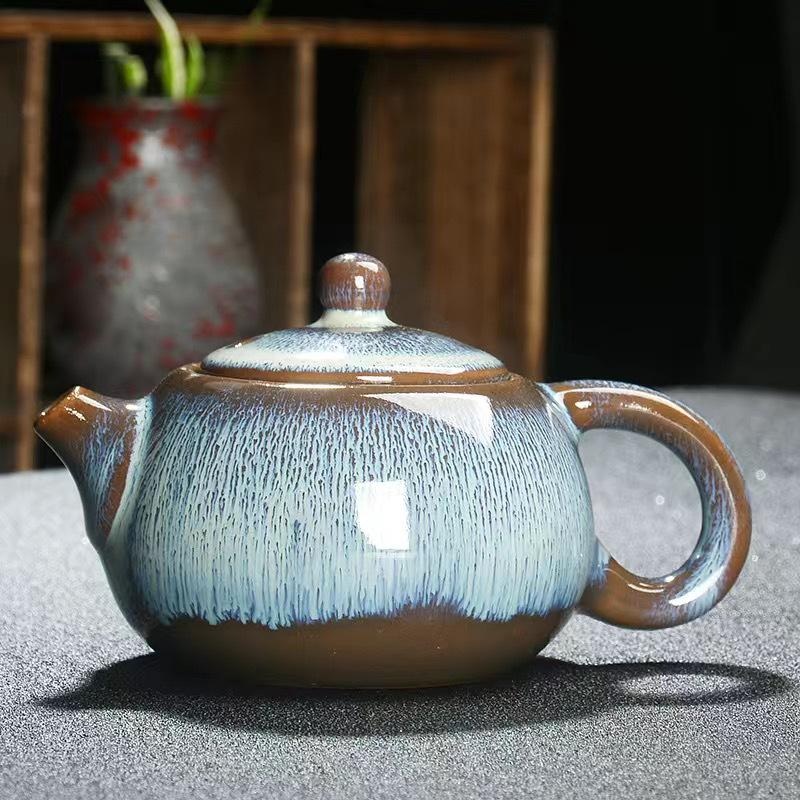 Tenmoku Glaze Ceramic Kung Fu Tea Set: Dragon Egg Teapot & Xi Shi Pot