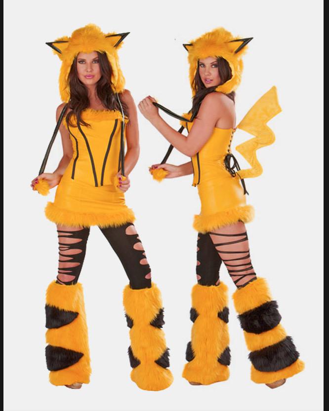 Animal Furry Costume Hood With Mini Skirt Halloween Carnival Cosplay Dress Up Party Outfit