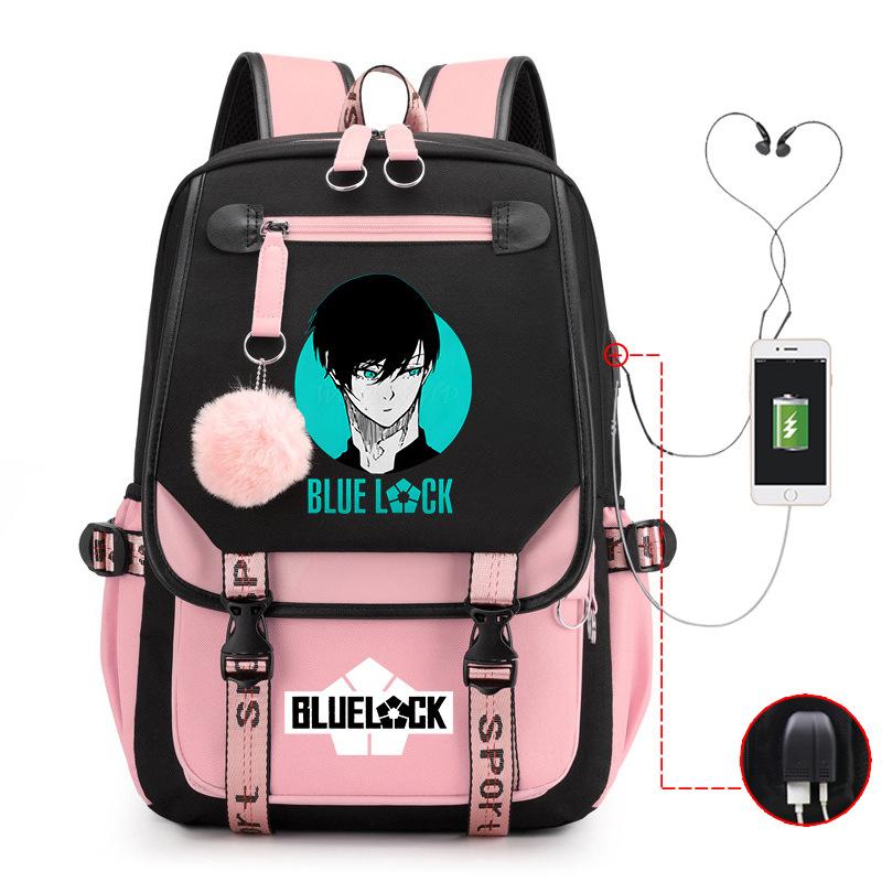 Blaues Gefängnis Anime Schultasche College Stil Große Kapazität Mittelschüler USB Rucksack