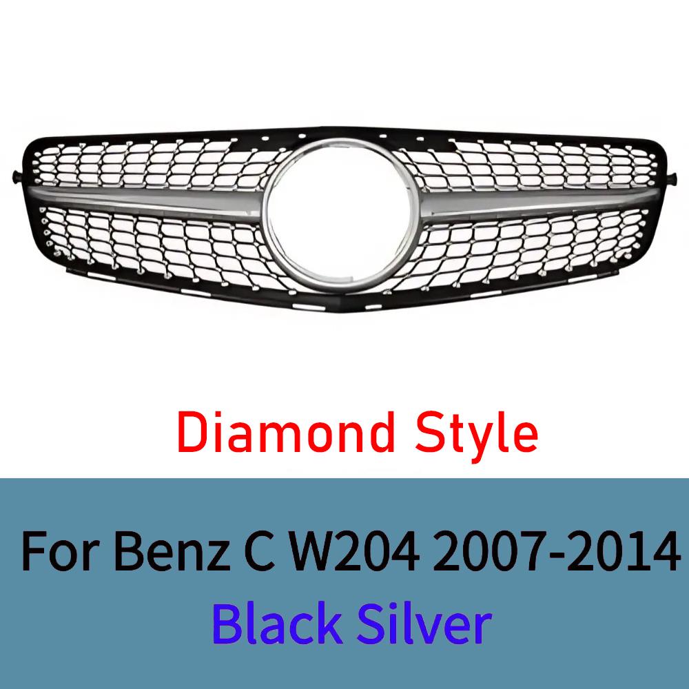 Für Mercedes C-Klasse W204 C43 2007-2014 Frontstoßstangengitter Mesh Glanzschwarz ABS Ersatz Sportliches Upgrade Tuning Zubehör
