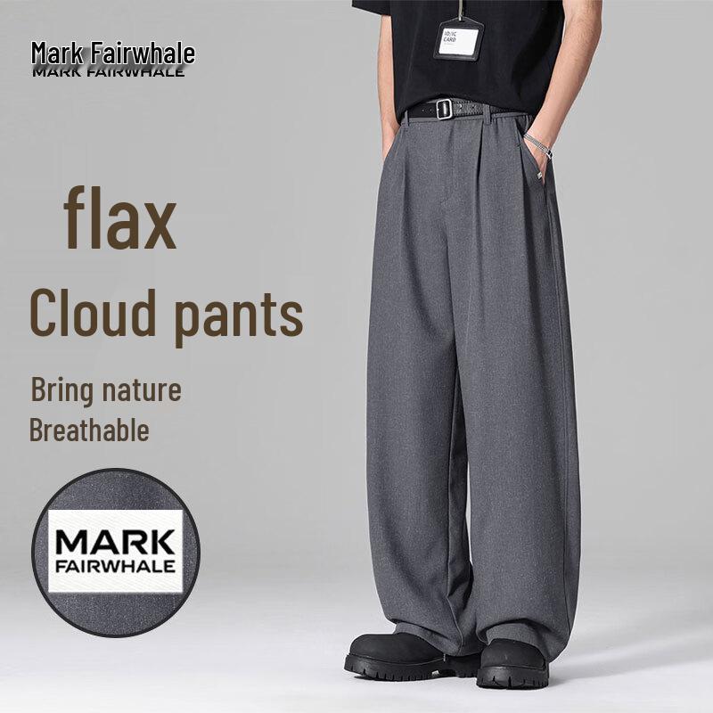 MARK FAIRWHALE Men s Ice Silk Linen Casual Straight Trousers 2XL