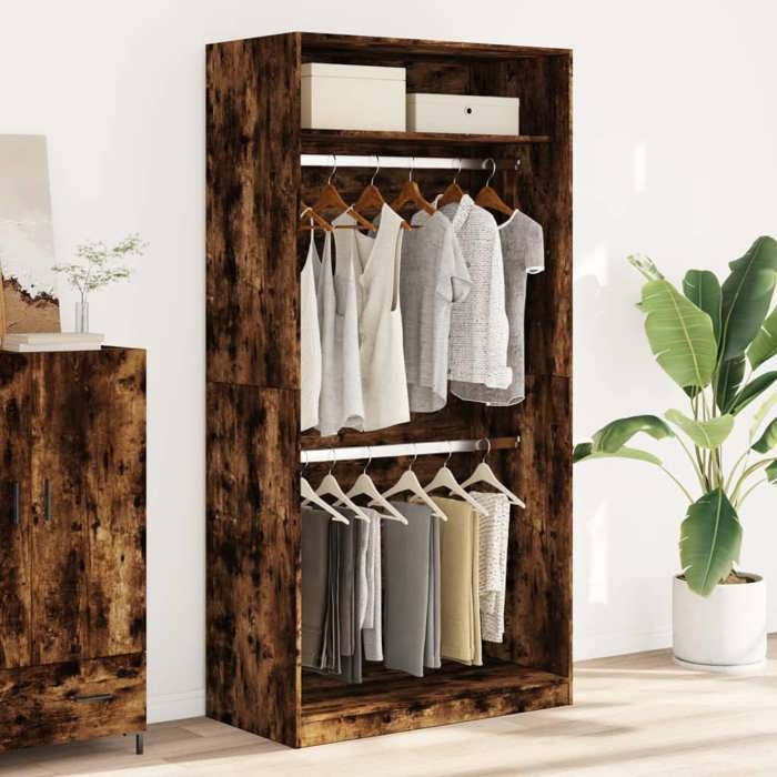 VidaXL Wardrobe Smoked Oak 100x50x200 Cm Engineered Wood, Storage Cabinet, Wardrobe Organizer, Cabinet, 3307805