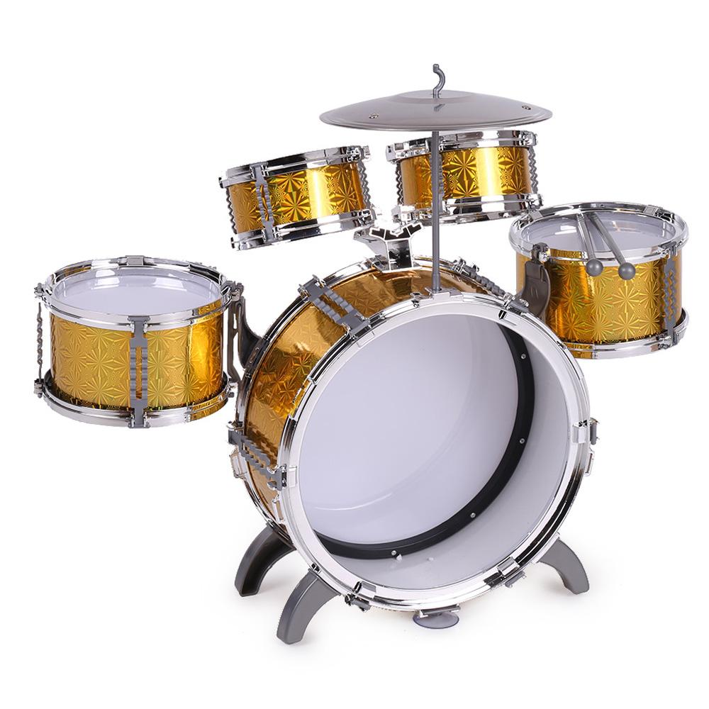 Children Kids Drum Set Musical Instrument Toy 5 Drums with Small Cymbal Stool Drum Sticks for Boys Girls