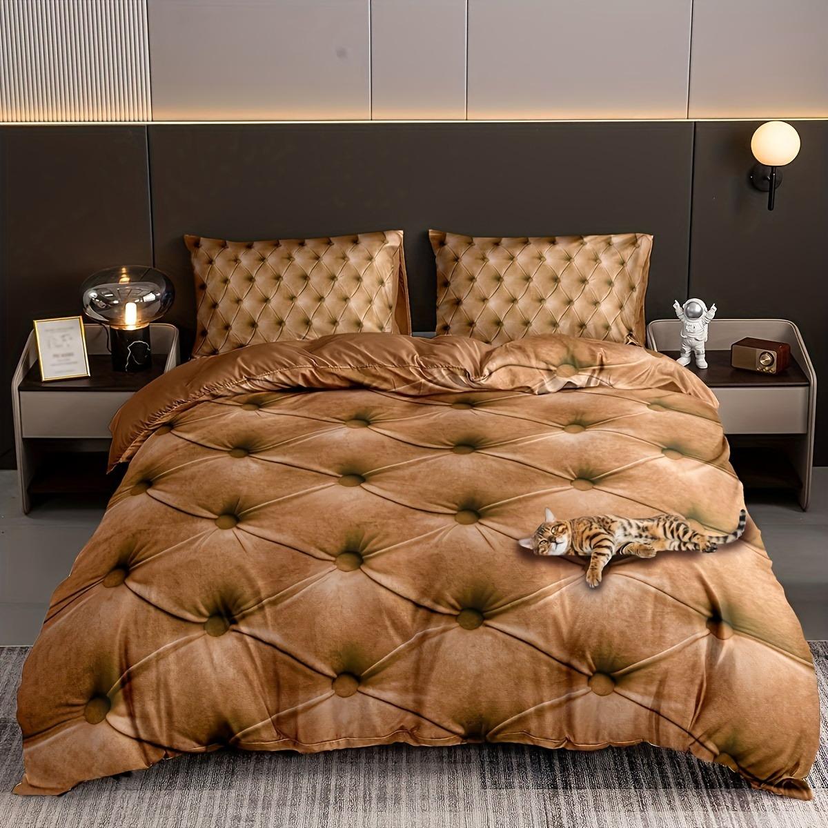 

Fashion Luxury Duvet Cover Set Textured Cat Print Bedding Set Soft Comfortable Duvet Cover For Bedroom Guest Room 135X200cm