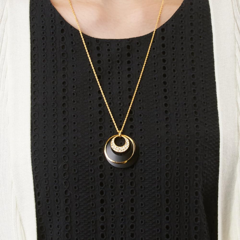 [MELODY] [Melody Accessories] Made in Japan Three Open Moon Long Pendant (OP-128) Long Necklace Type A Gold Color x Black