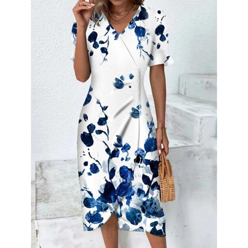 Printed Hem Irregularly Split Dress Print Hem Irregular Slit Dress